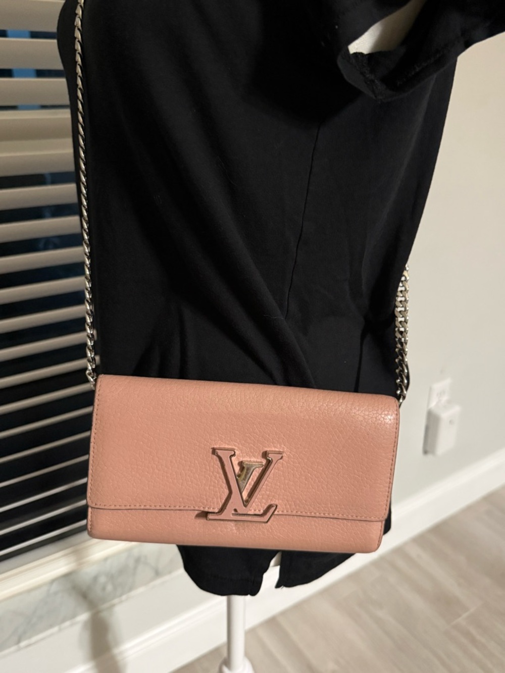 Louis Vuitton Pink Leather Chain Wallet Full Set with Box